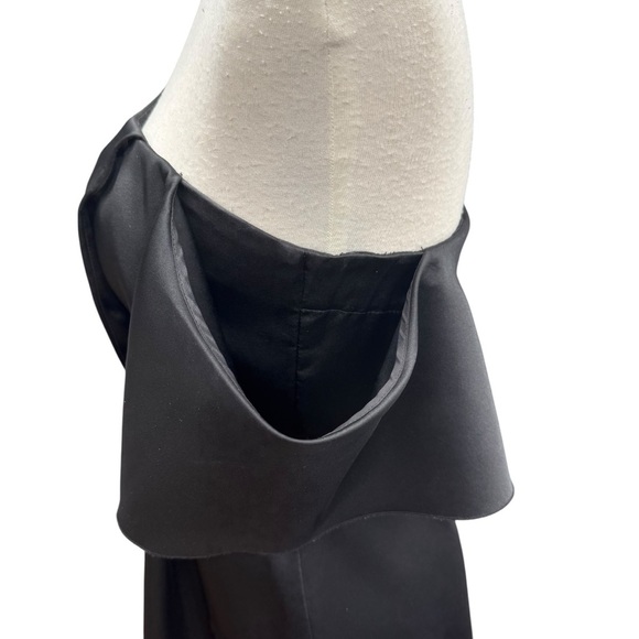 Sandro Black A-Line Cocktail Dress with Flutter Sleeves Mini Size 3 Black Satin - Picture 3 of 15